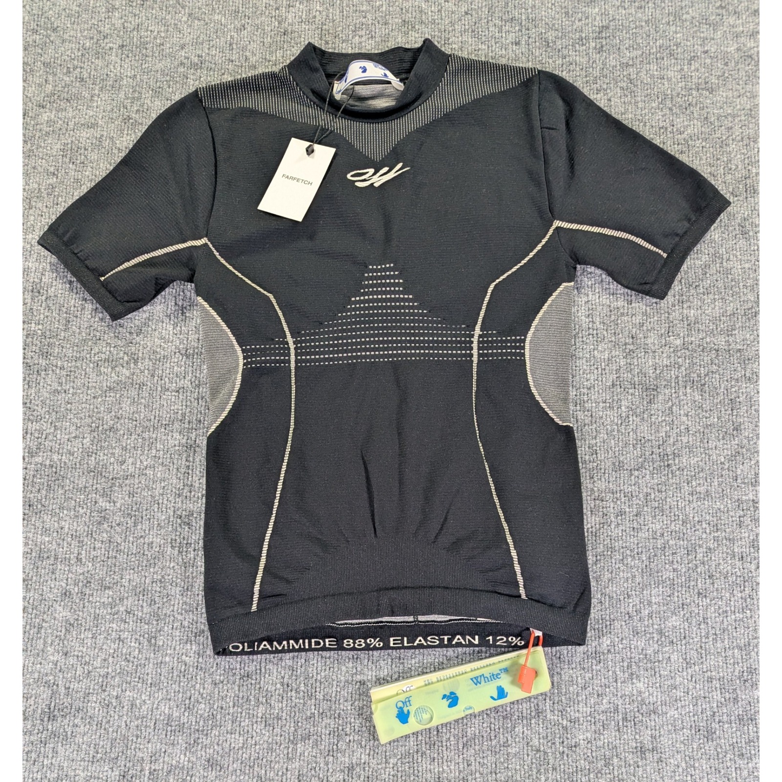 Off-White Woman Cycling Jersey Black Grey Mock Neck Owva013r21kni001 L/Xl New